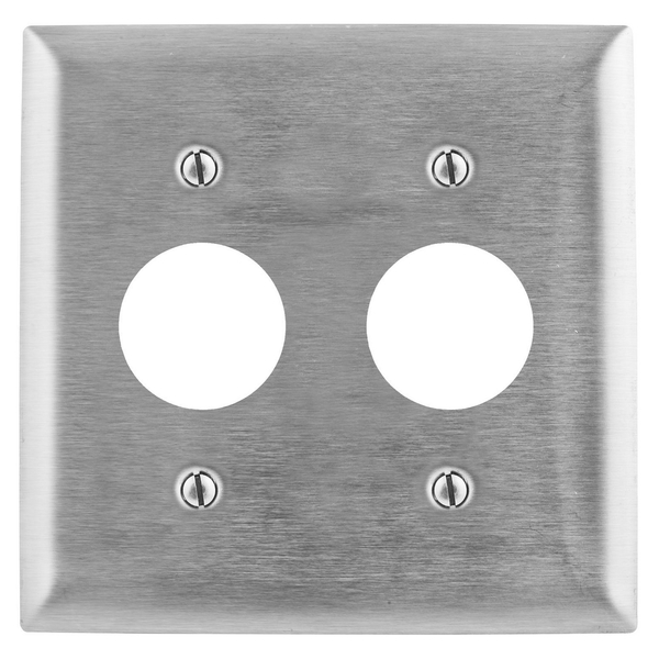 Hubbell Wiring Device-Kellems Wallplates and Boxes, Metallic Plates, 2- Gang, 1) 1.40" Opening, Standard Size, Stainless Steel SS72